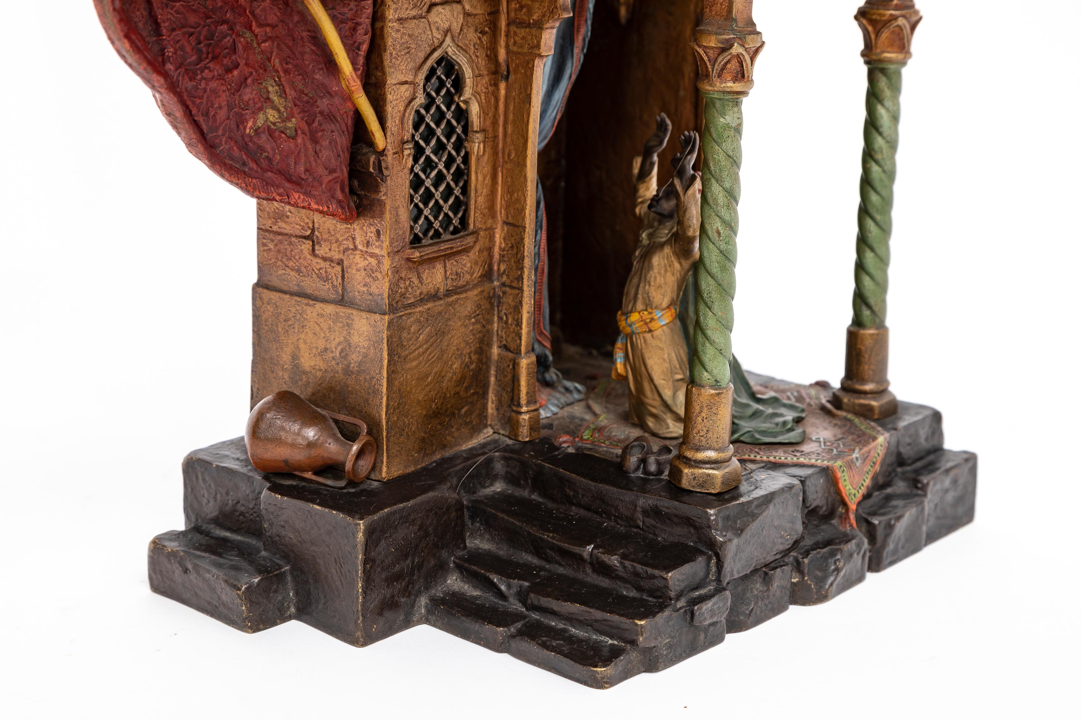 Grande lampe figurative orientaliste autrichienne du 19e siècle en bronze peint à froid, par Bergman en vente 5