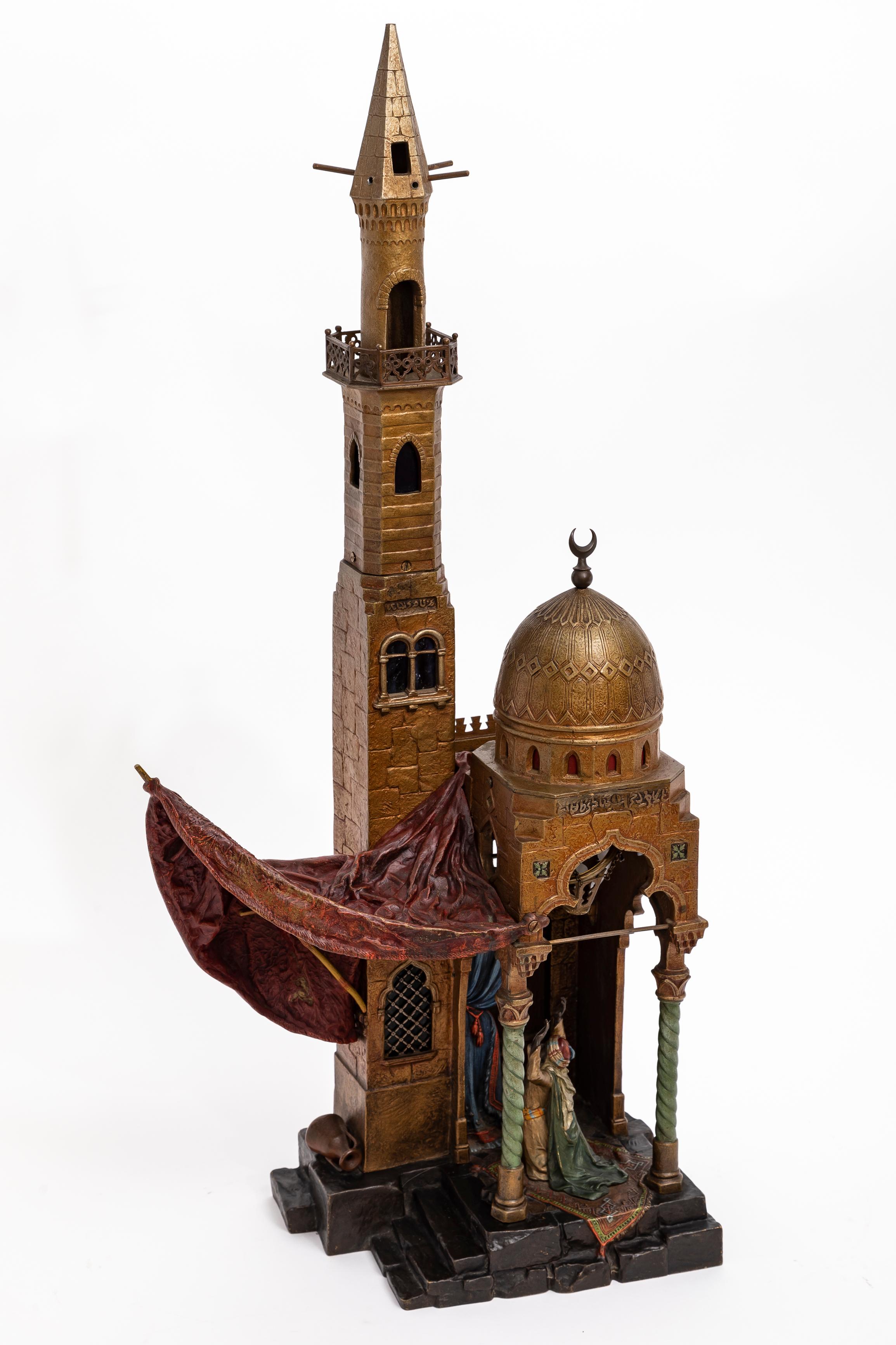 Bronze Grande lampe figurative orientaliste autrichienne du 19e siècle en bronze peint à froid, par Bergman en vente