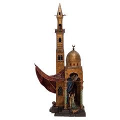 Große österreichische orientalische figurale Lampe aus kalt bemalter Bronze, 19. Jahrhundert, von Bergman