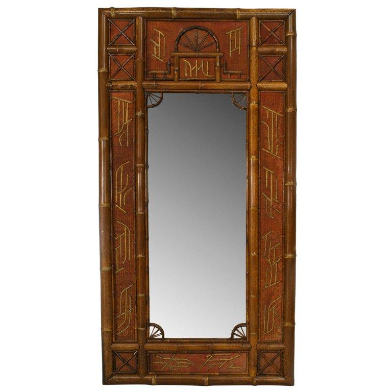 English Victorian Bamboo and Rush Wall Mirror