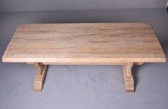 Large 19th C Bare Oak French Country Trestle Farm Table