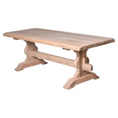 Large 19th C Bare Oak French Country Trestle Farm Table