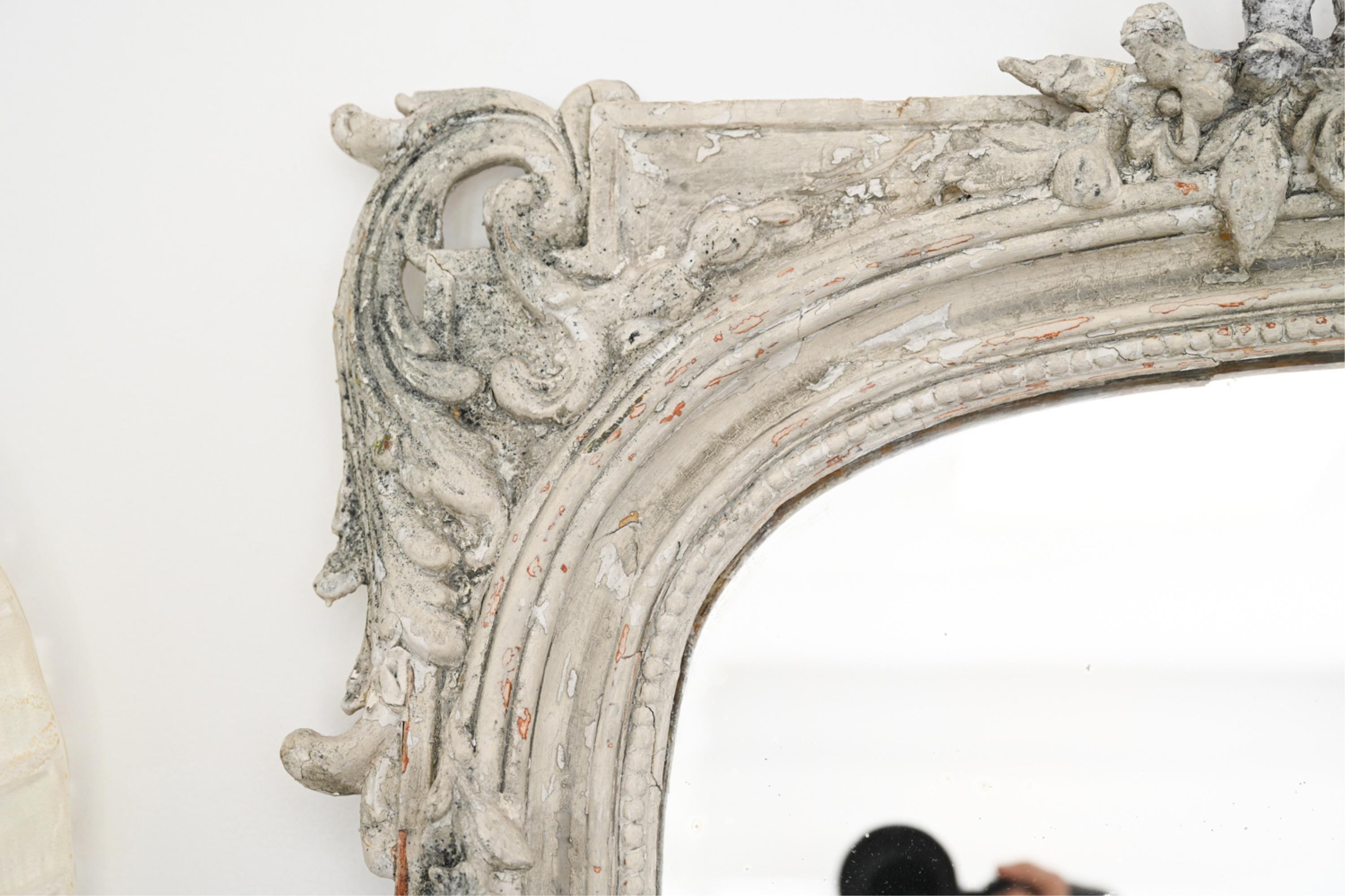 European Oversize 19th C. Carved and Painted Mirror