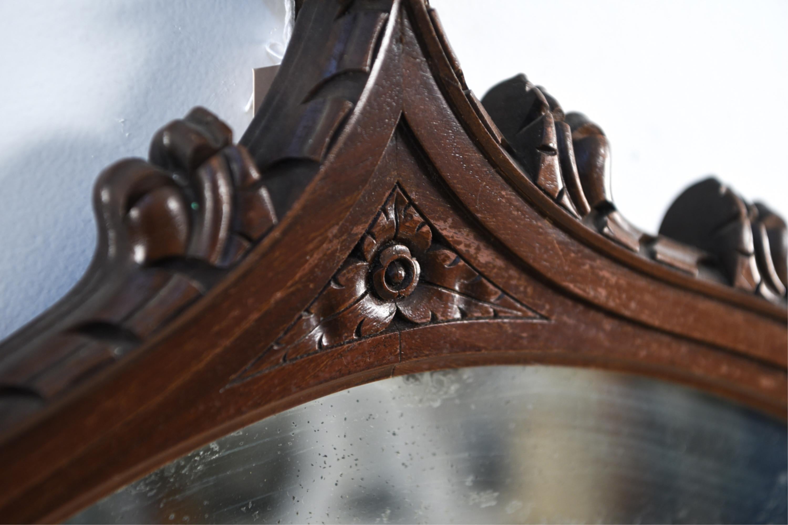 American Large 19th Century Carved Oak Gothic Revival Mirror