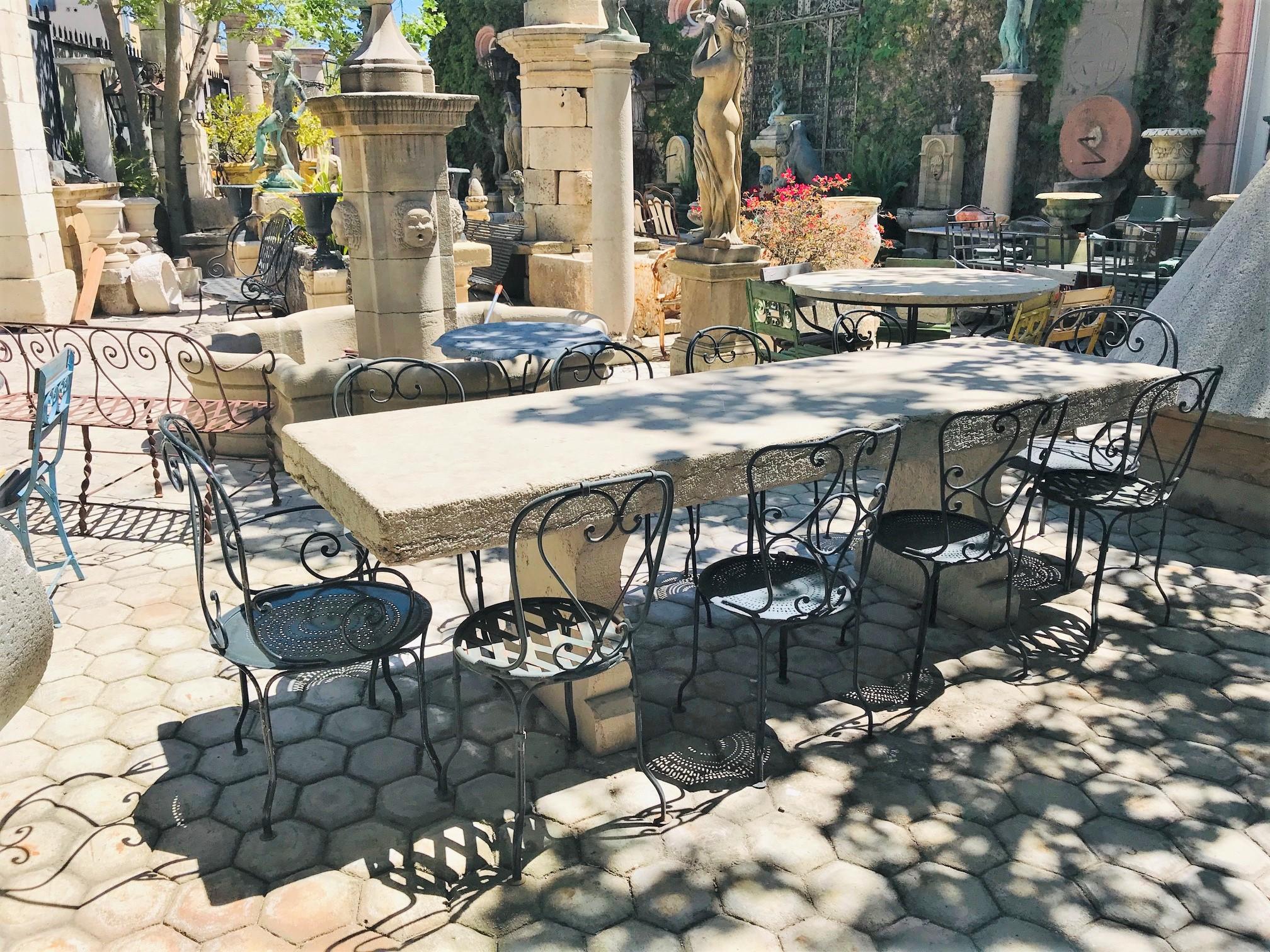 19th Century Carved Stone Antique Garden Outdoor Indoor Dining Room Table Farm In Good Condition In West Hollywood, CA