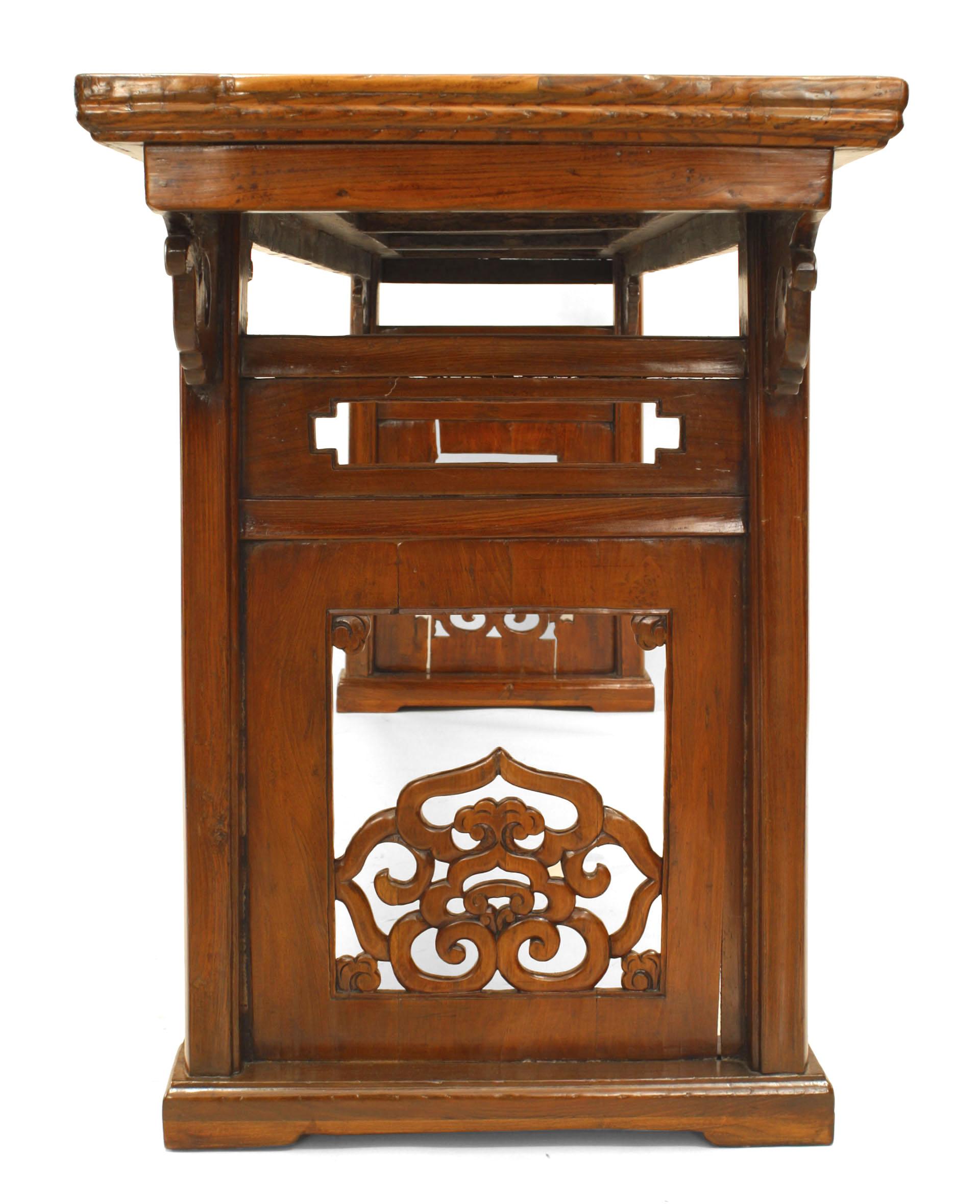 Chinese Elmwood Filigree Console Table In Good Condition For Sale In New York, NY