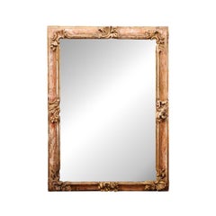 Large 19th C Continental Rococo Style Mirror w/ Stripped Gilt /Red Gesso finish