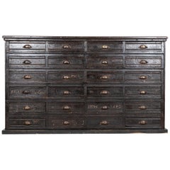 Large 19th C English Engineers Ebonised Bank of Drawers