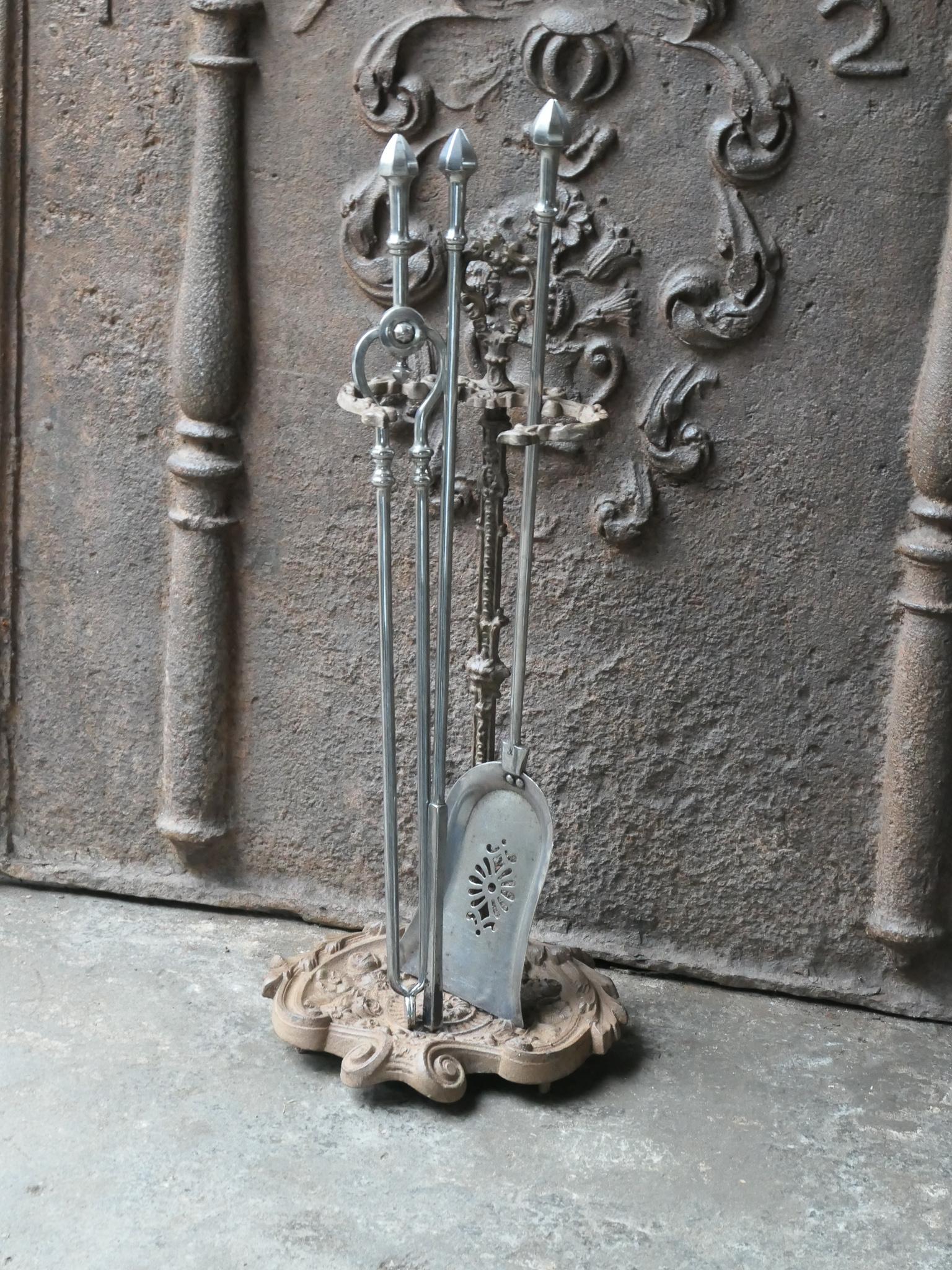 British Large 19th C. English Iron and Polished Steel Victorian Fireside Companion Set For Sale