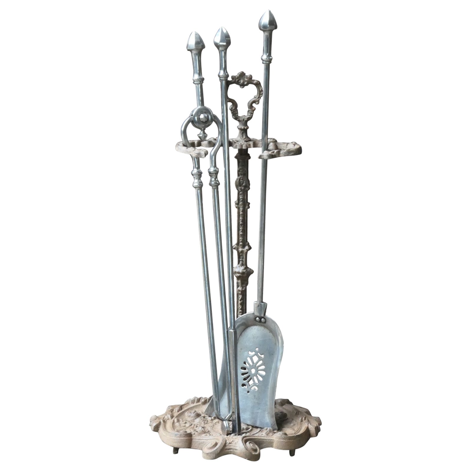 Large 19th C. English Iron and Polished Steel Victorian Fireside Companion Set