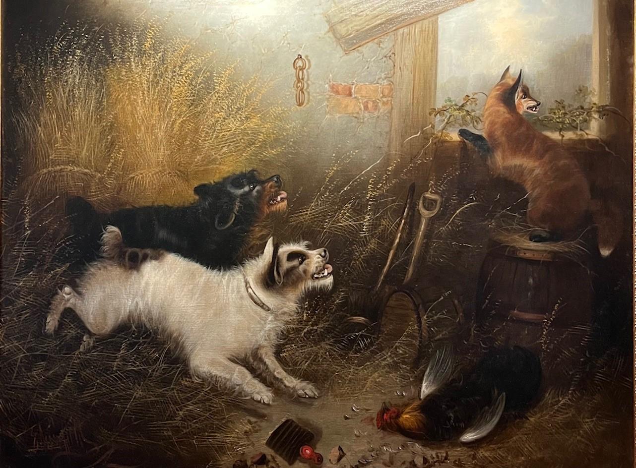 Victorien Grande peinture à l'huile anglaise du 19e siècle - Chasing the Fox signée E. Armfield en vente