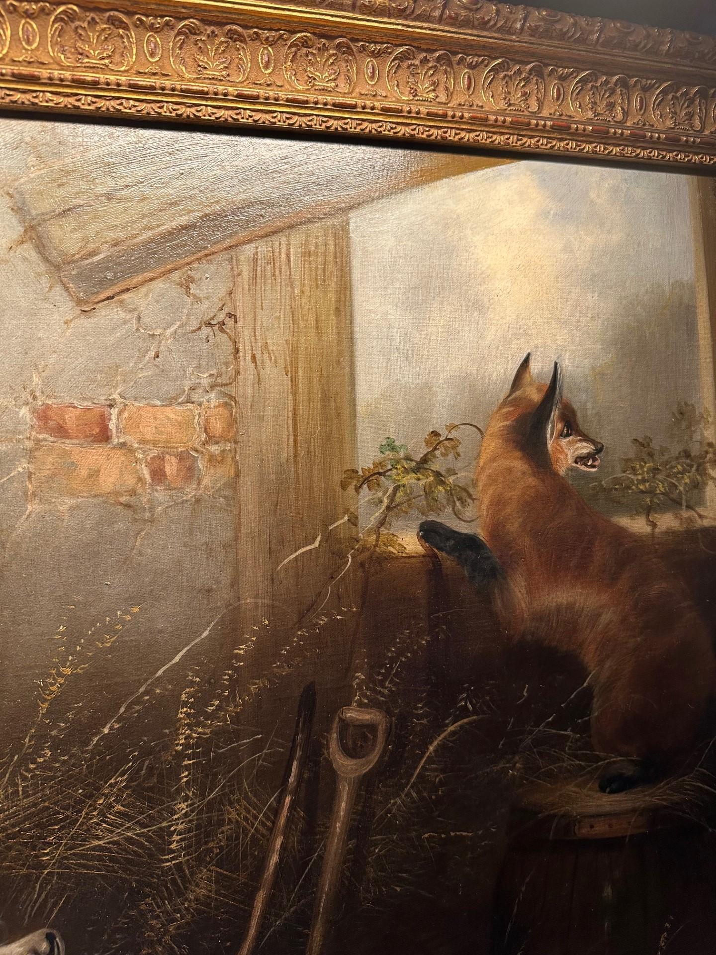 XIXe siècle Grande peinture à l'huile anglaise du 19e siècle - Chasing the Fox signée E. Armfield en vente