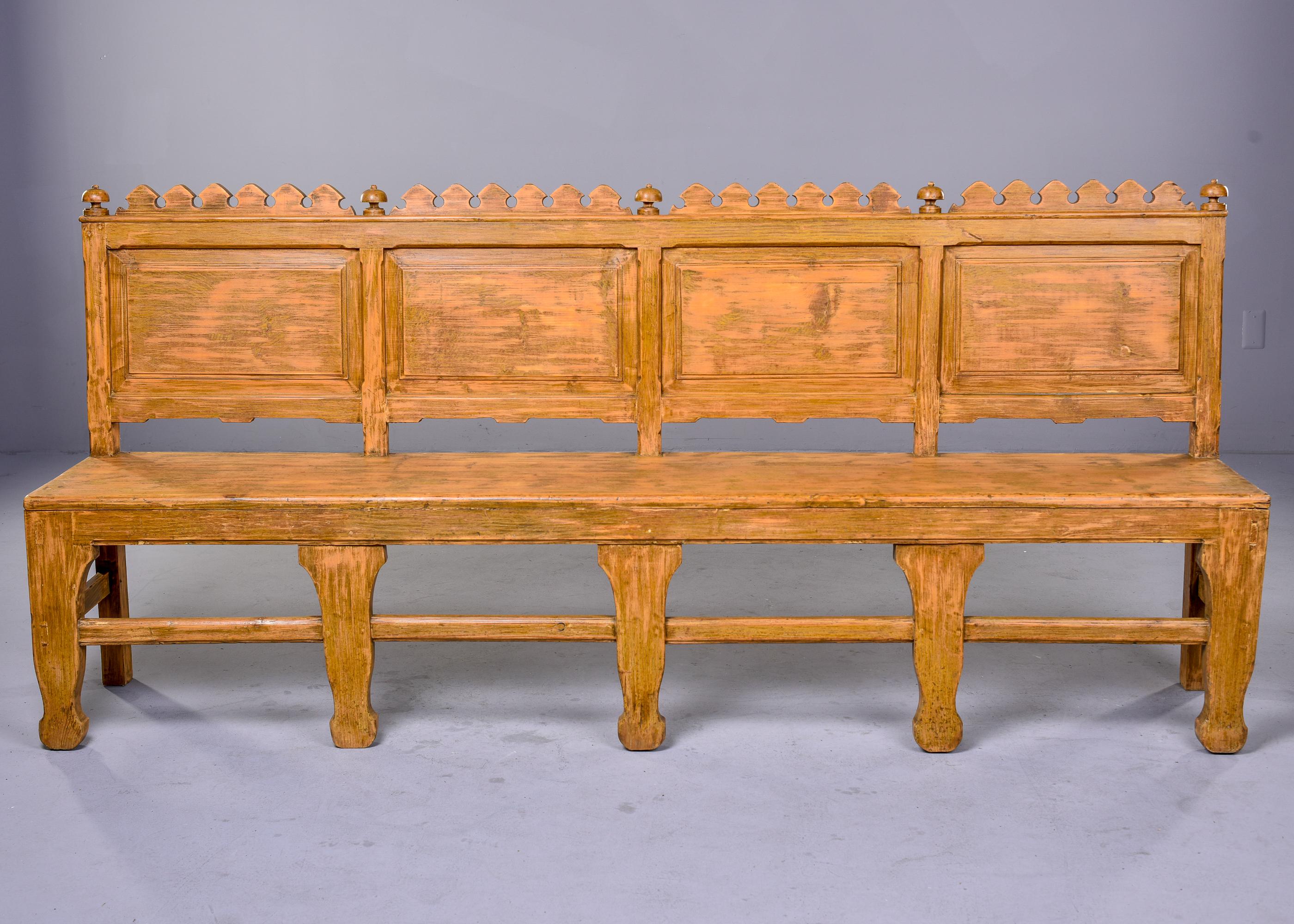 Wood Large 19th C English Painted and Carved Bench
