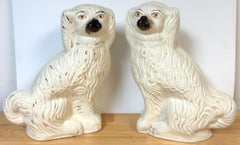 Large 19th C. English Staffordshire Pottery Spaniels, Great Scale & Expressions