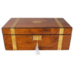 Large 19th C. English Walnut & Brass Campaign Style Box, Lock & Key