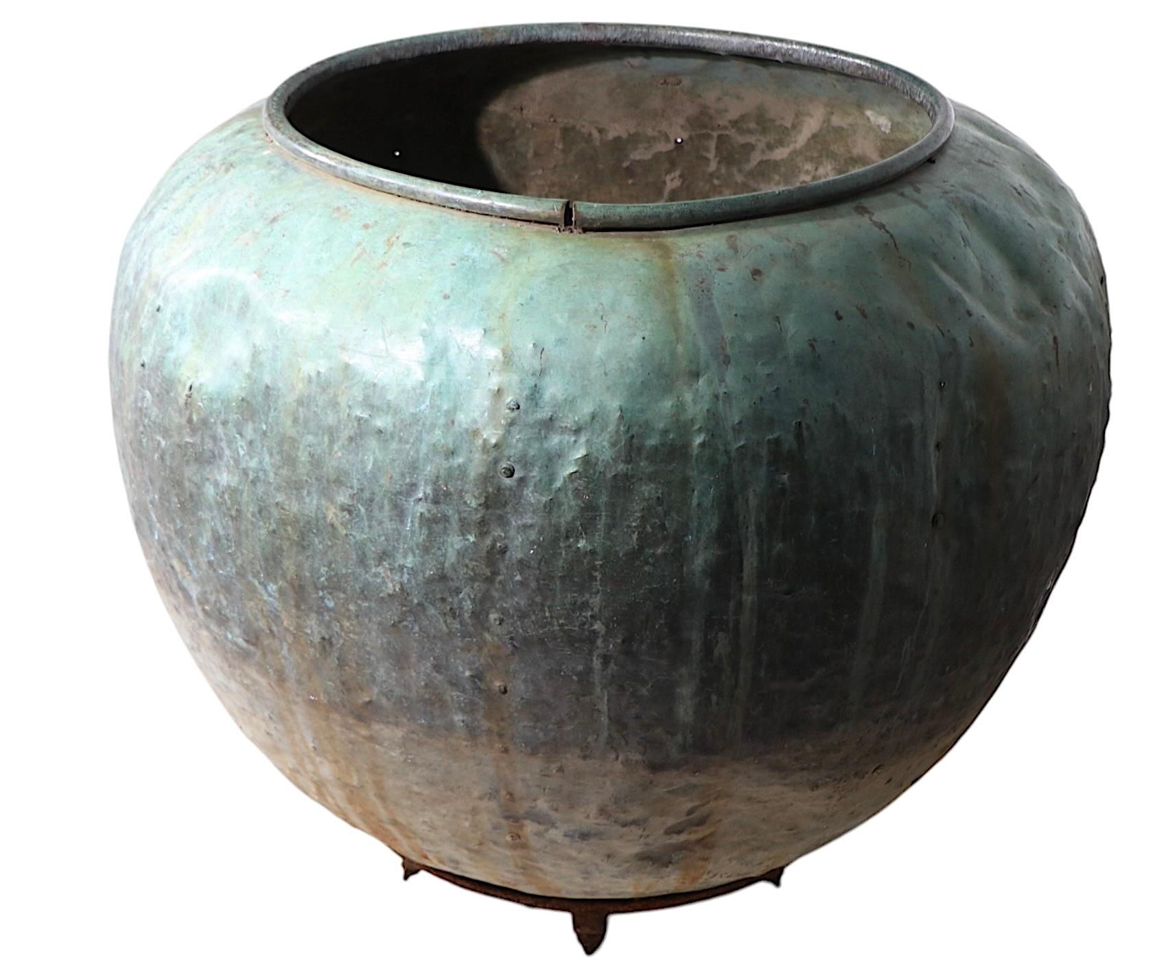 Large 19th C French Antique Verdigris Chocolate Vat Garden Element Large Planter For Sale 6