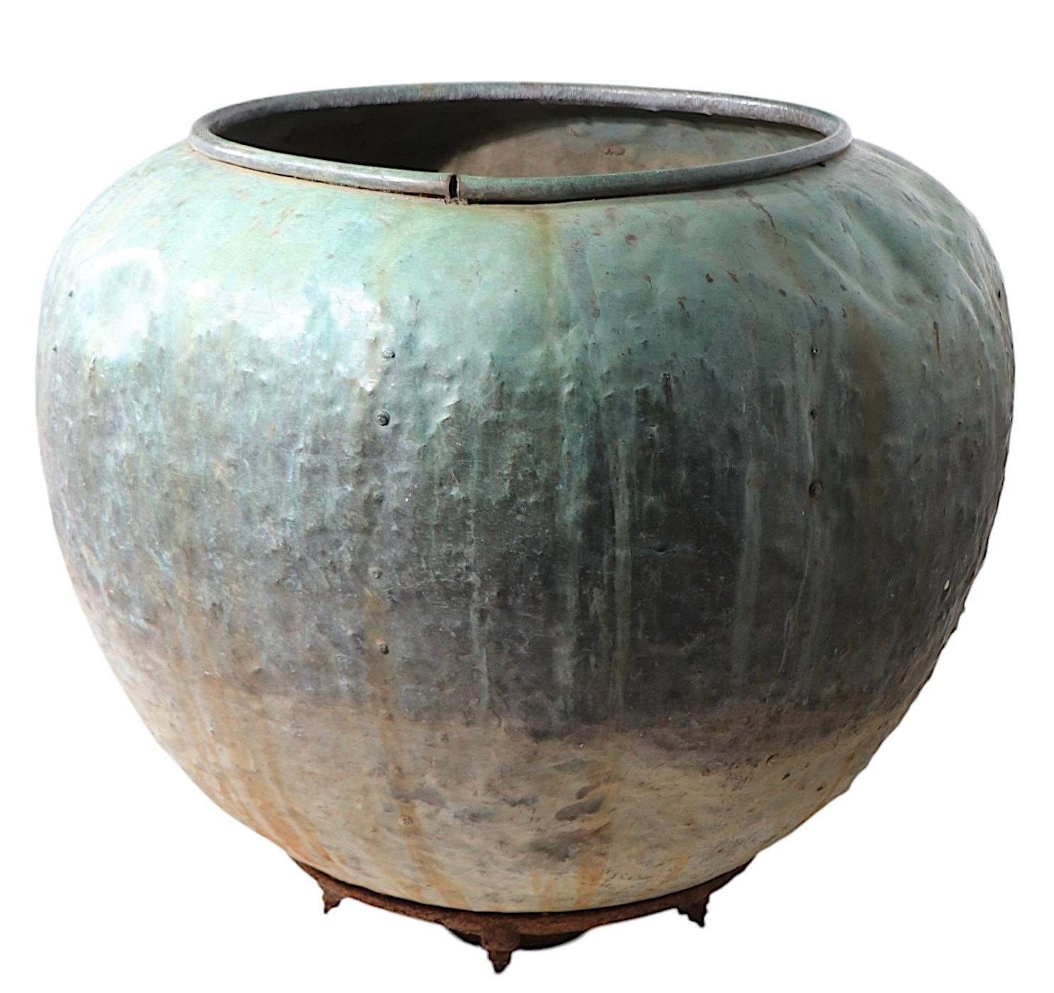Large 19th C French Antique Verdigris Chocolate Vat Garden Element Large Planter For Sale 7