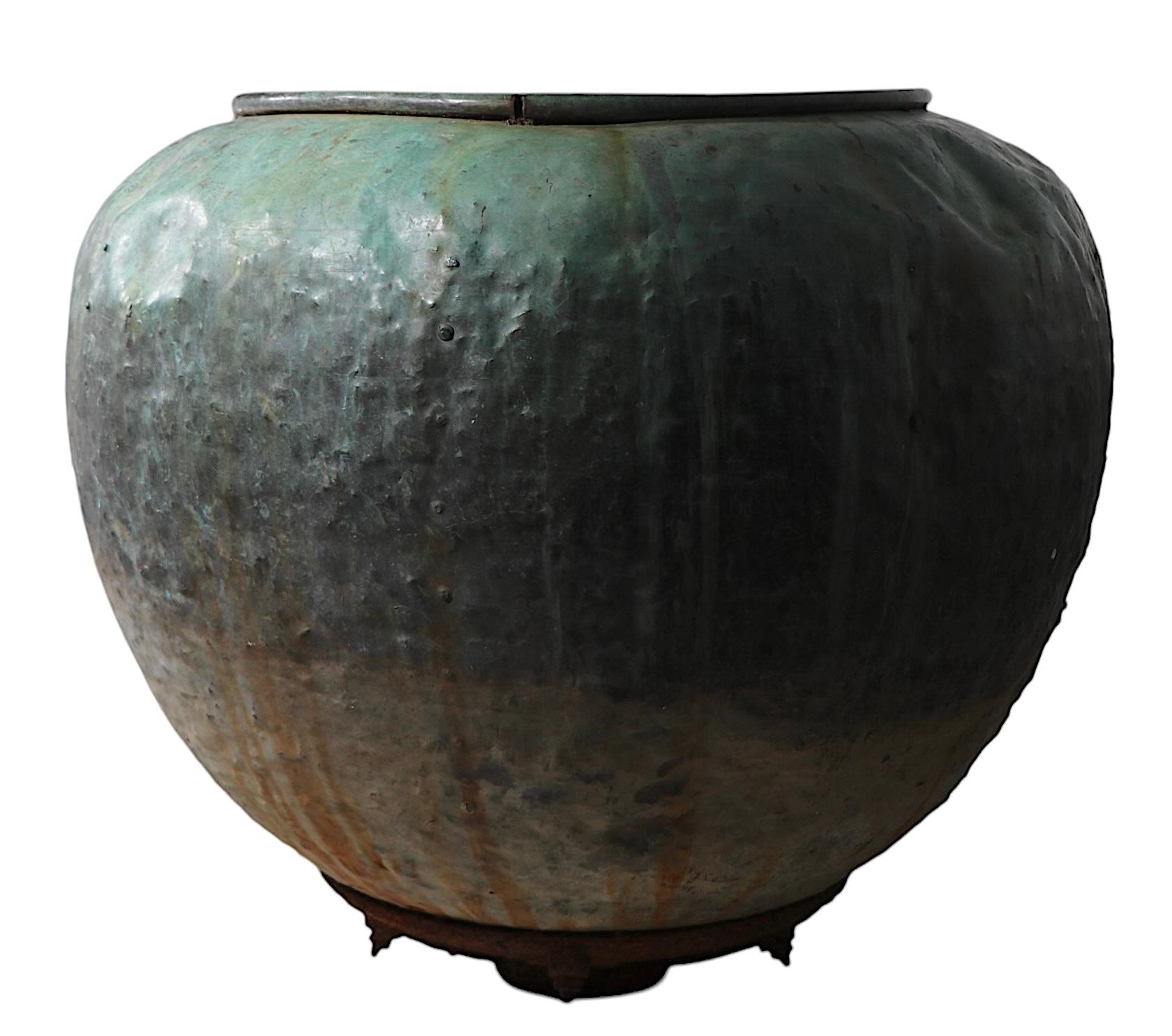 Large 19th C French Antique Verdigris Chocolate Vat Garden Element Large Planter For Sale 8