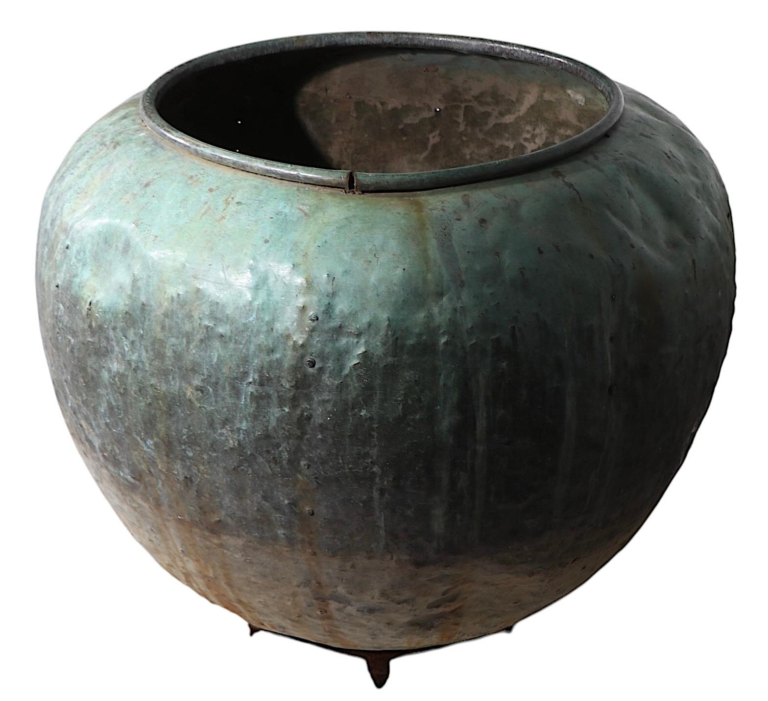 Large 19th C French Antique Verdigris Chocolate Vat Garden Element Large Planter For Sale 9