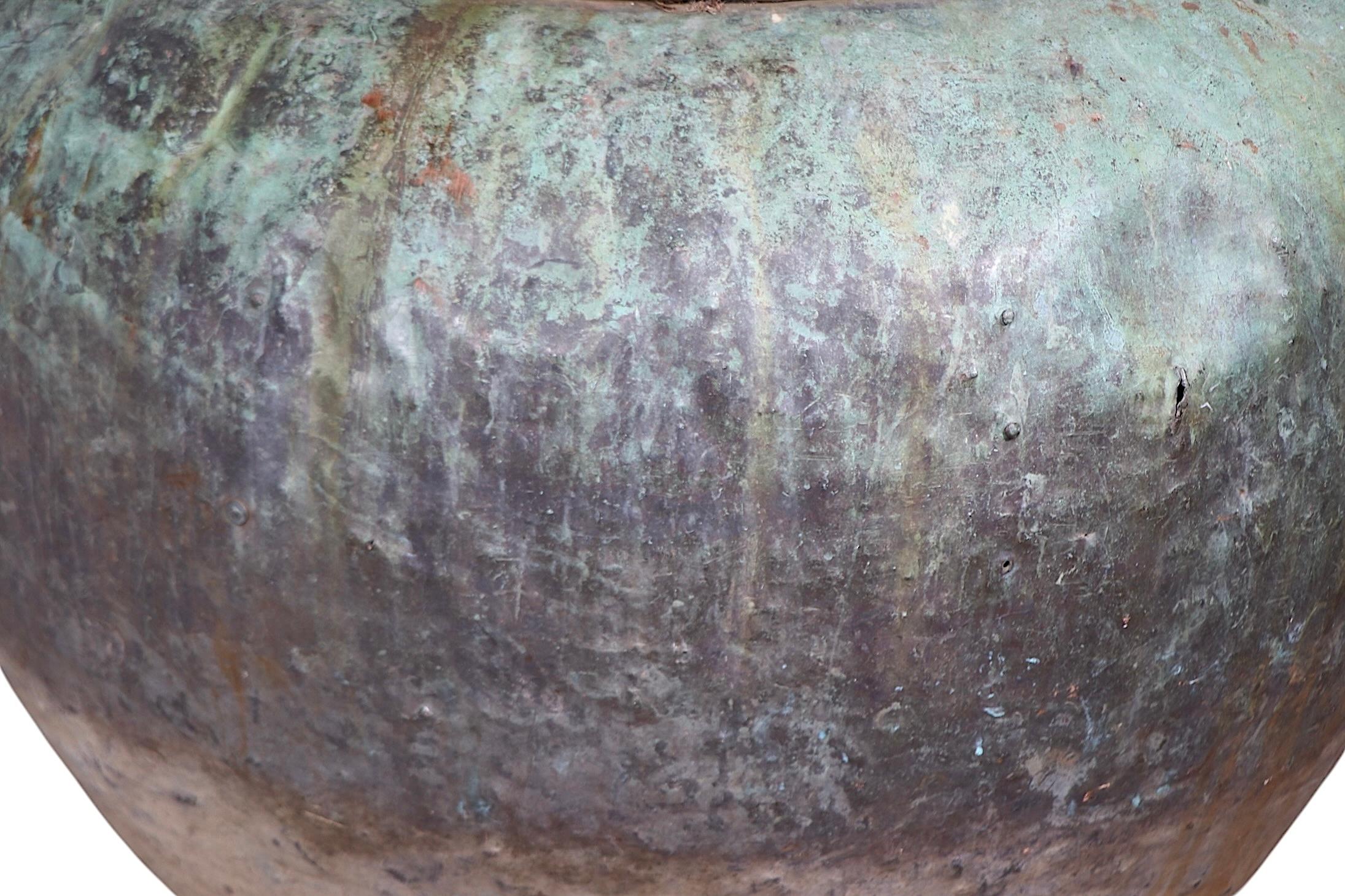 Large 19th C French Antique Verdigris Chocolate Vat Garden Element Large Planter In Fair Condition For Sale In New York, NY