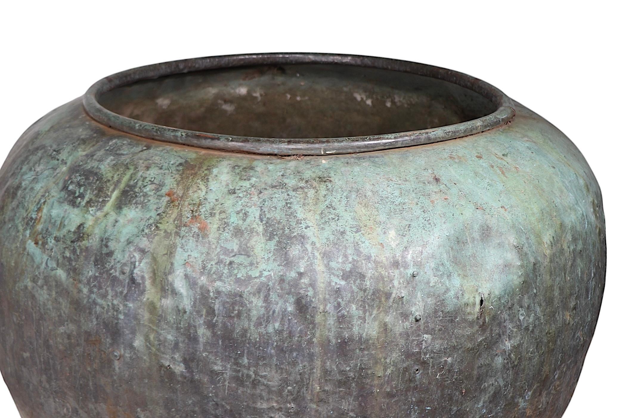 19th Century Large 19th C French Antique Verdigris Chocolate Vat Garden Element Large Planter For Sale