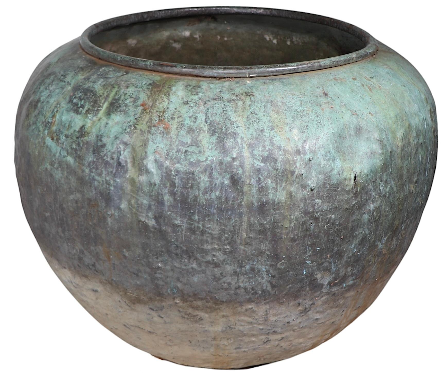 Copper Large 19th C French Antique Verdigris Chocolate Vat Garden Element Large Planter For Sale
