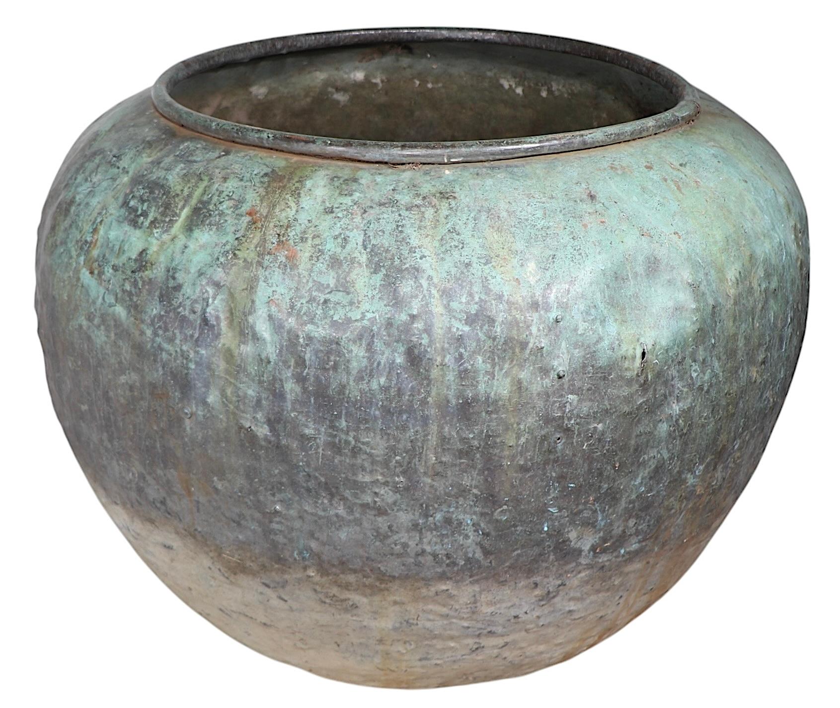 Large 19th C French Antique Verdigris Chocolate Vat Garden Element Large Planter For Sale 2