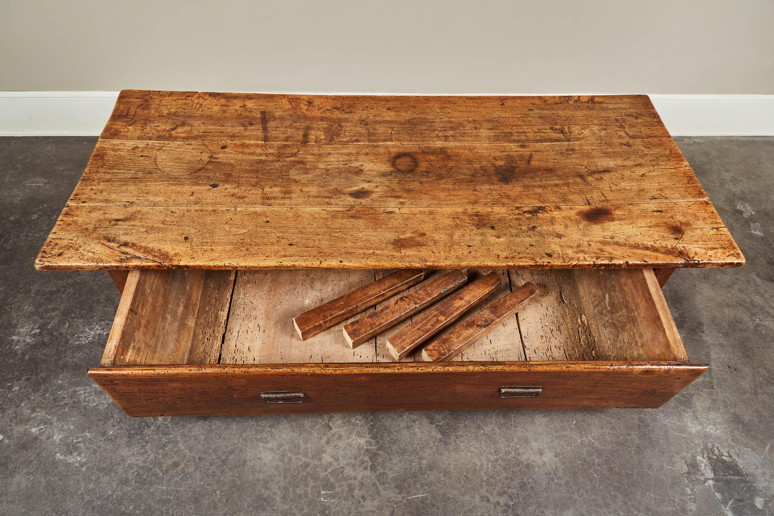 Large 19th Century French Farmhouse Single Drawer Coffee Table 1