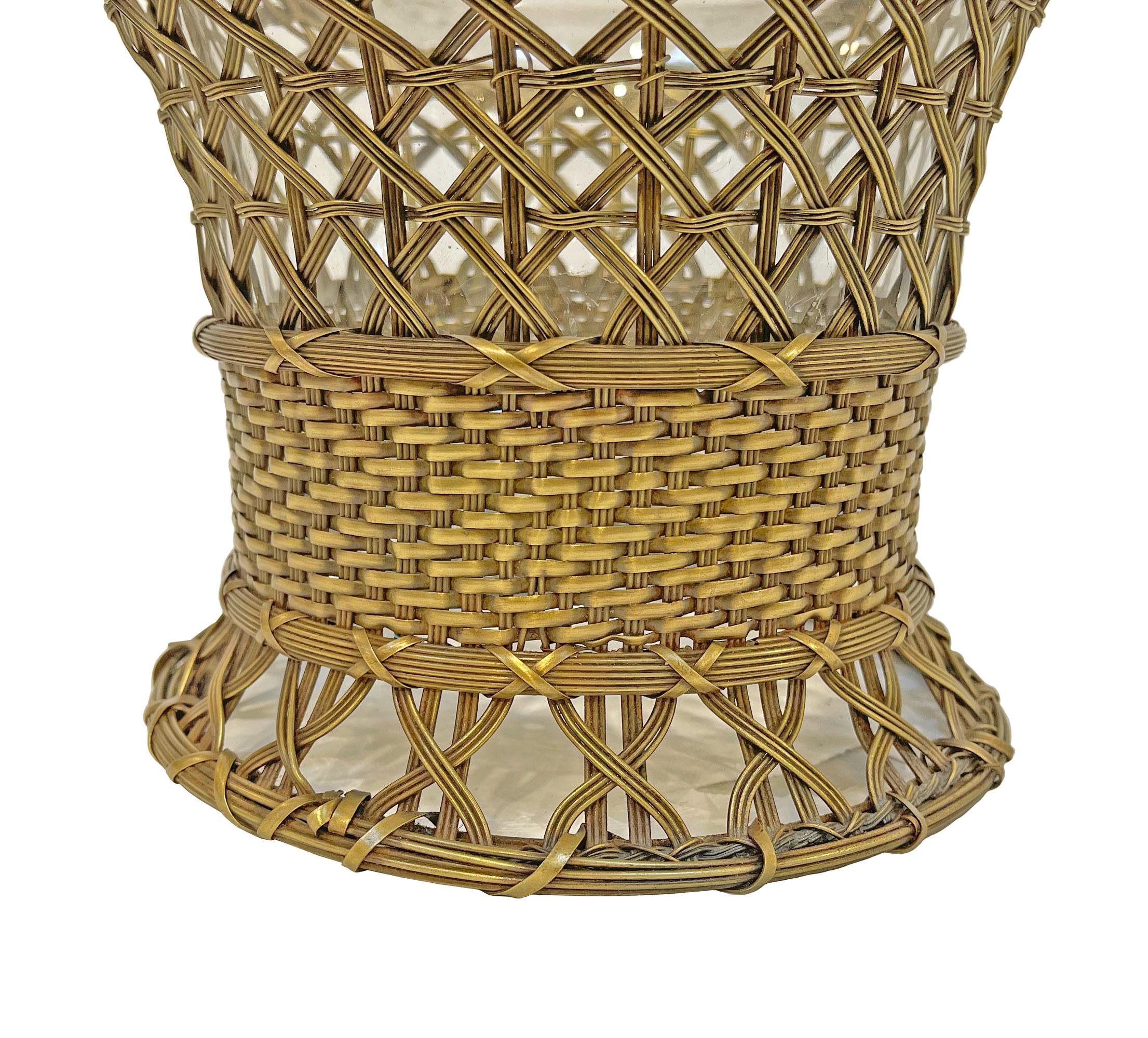 Large 19th C. French Wire Mesh Bronze and Cut Crystal Basket Jardiniere In Good Condition For Sale In Pasadena, CA