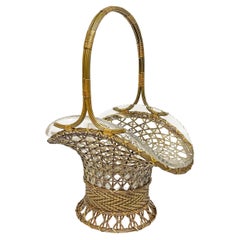 Large 19th C. French Wire Mesh Bronze and Cut Crystal Basket Jardiniere