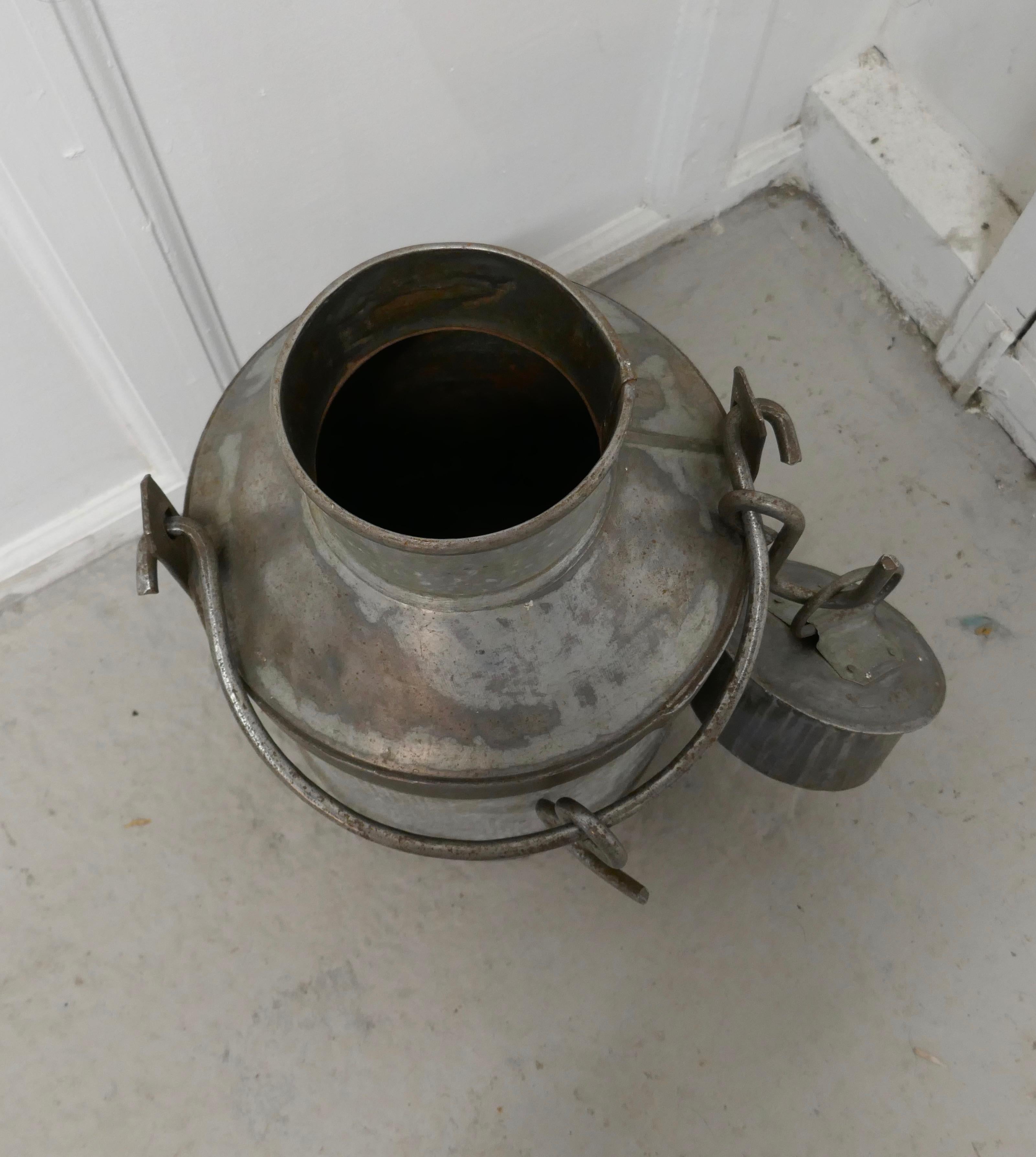 Country Large 19th Century Galvanised Metal Milk Churn with Iron Strapping For Sale