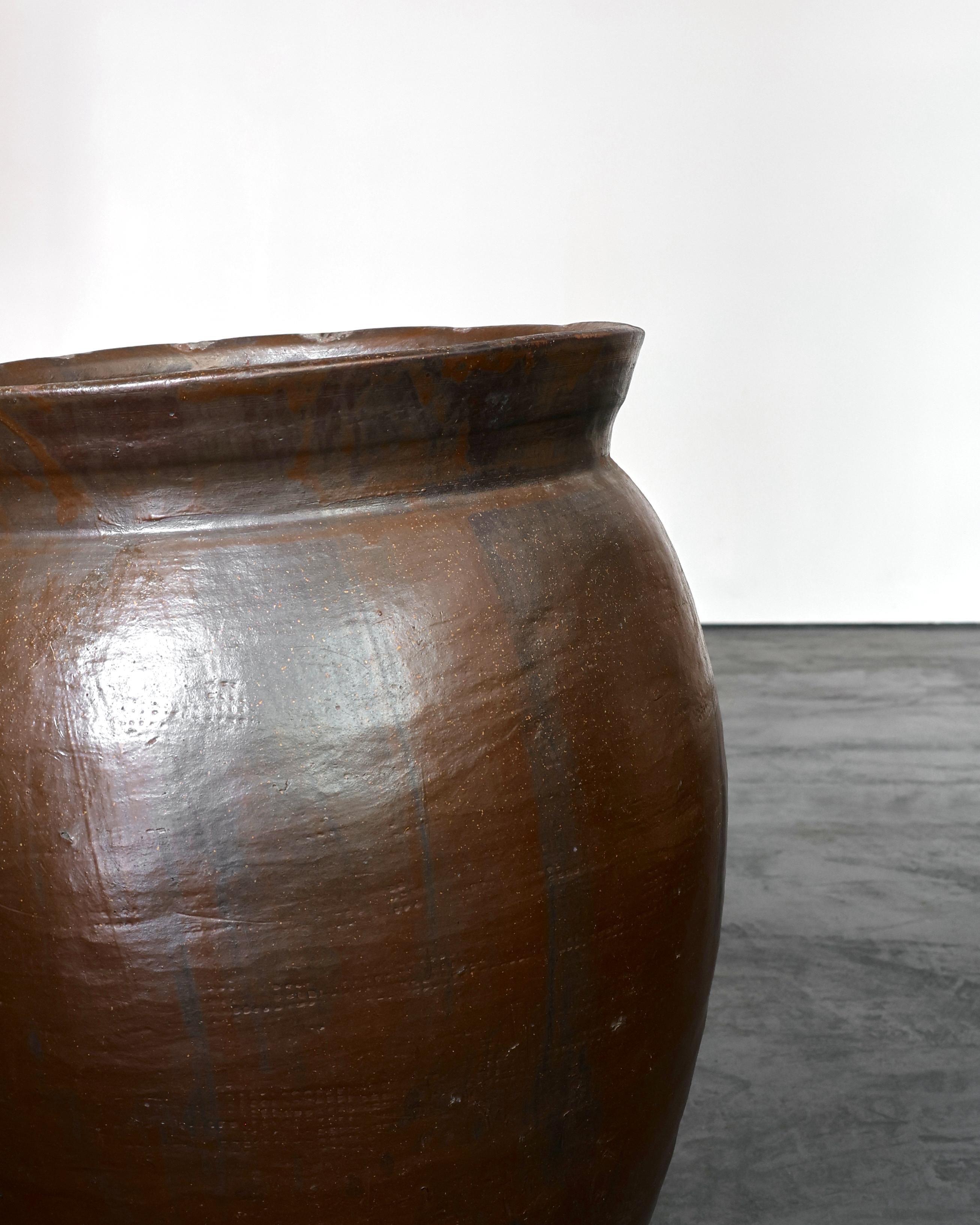 Large 19th C. Glazed Japanese Terracotta Vessel/Planter For Sale 1