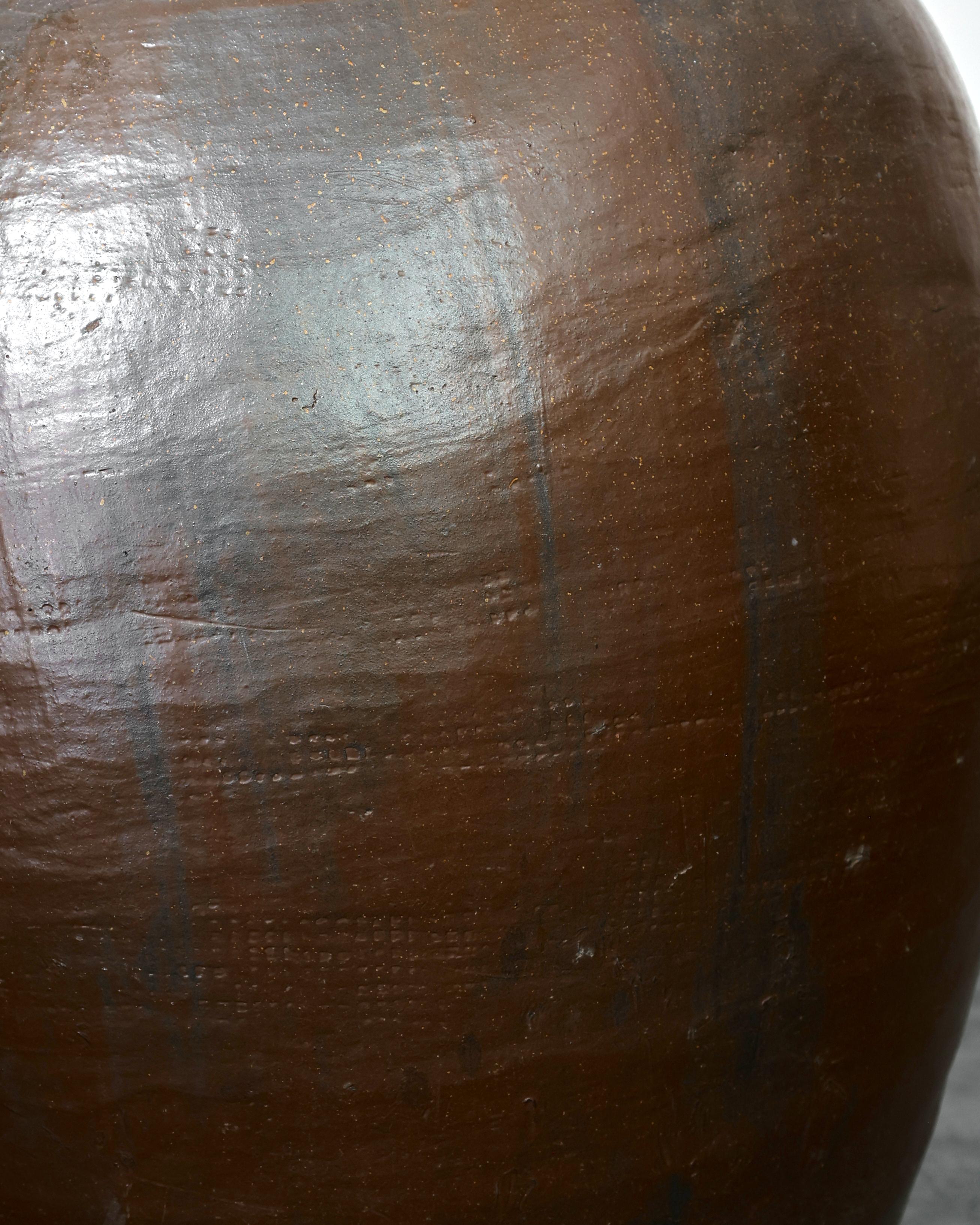 Large 19th C. Glazed Japanese Terracotta Vessel/Planter For Sale 2