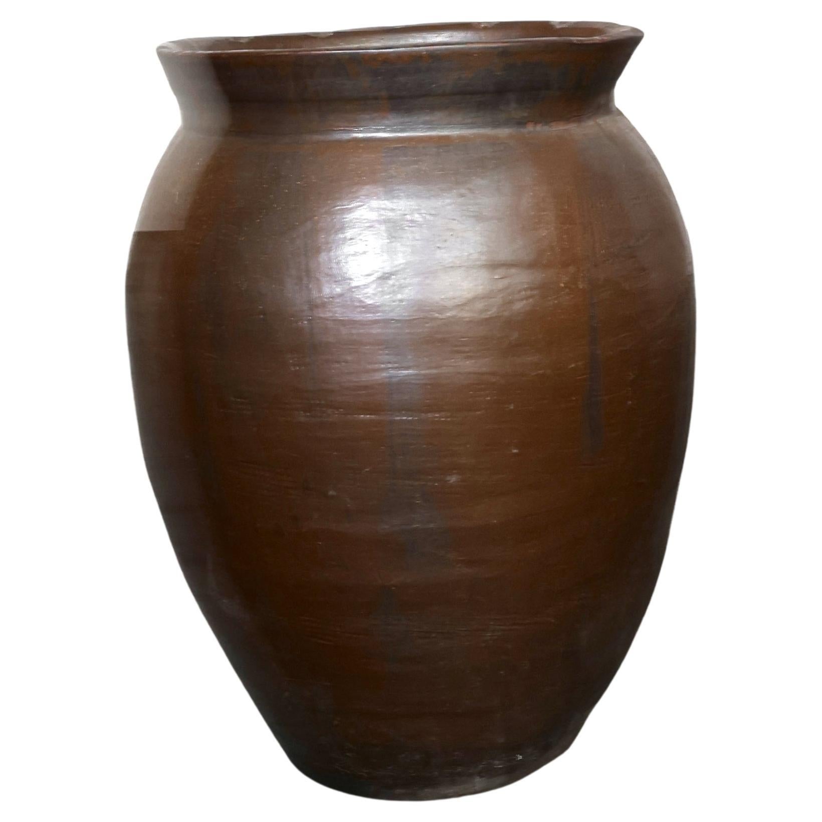 Large 19th C. Glazed Japanese Terracotta Vessel/Planter For Sale