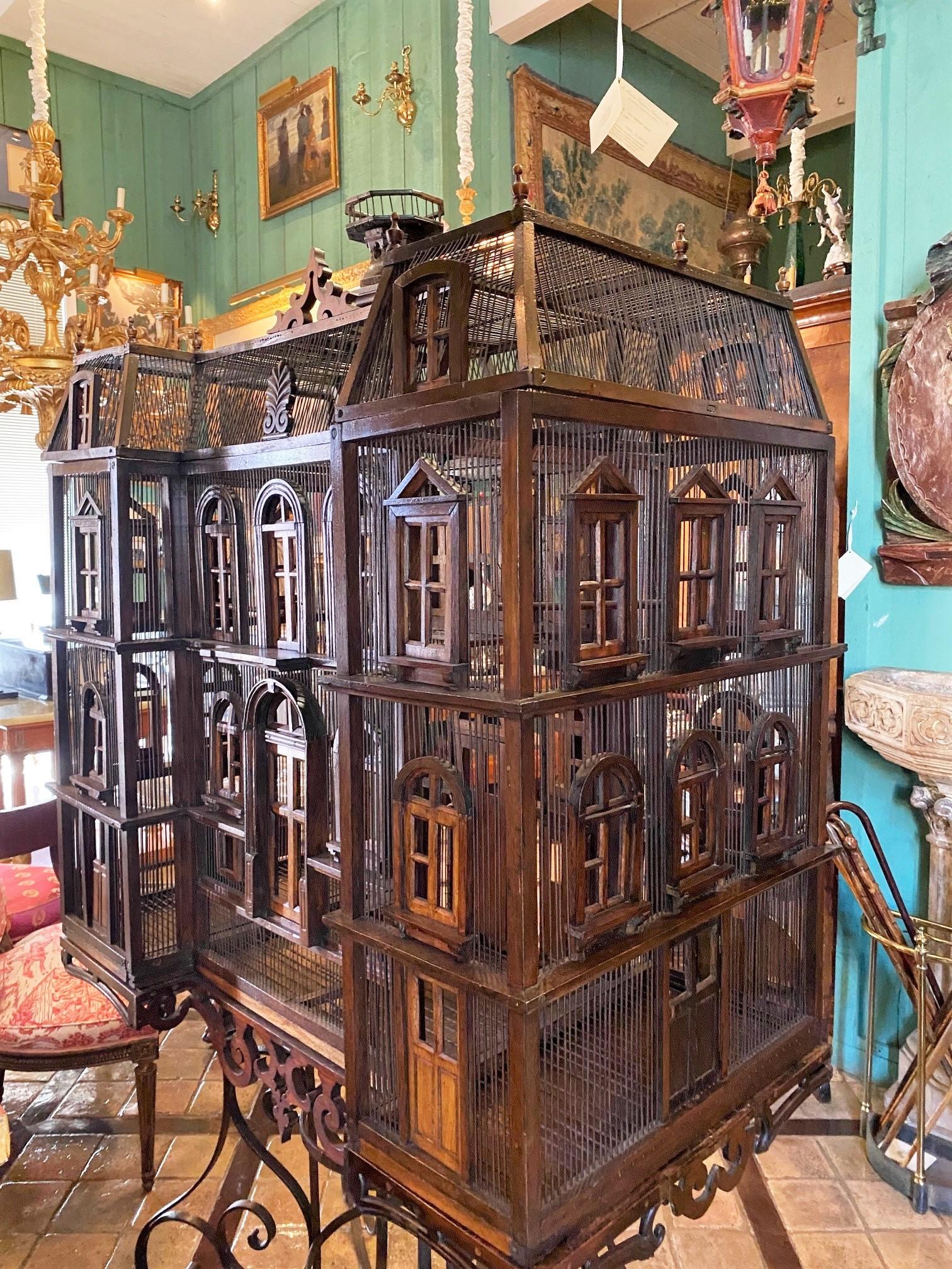 Large 19th C. Hand Crafted Birdcage on Stand Antique Decorative Interior Design For Sale 9