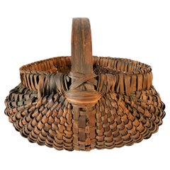 Large 19th C Hand Woven Buttocks Handled Basket from New England