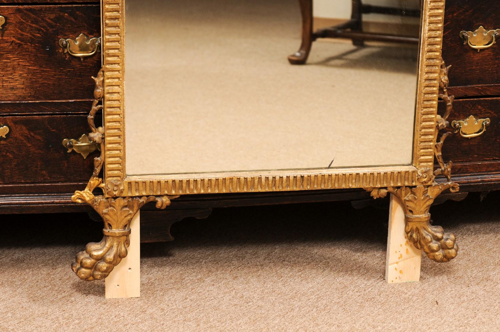 19th Century Large 19th C Italian Neoclassical Giltwood Mirror with Urn Crest & Paw Feet For Sale