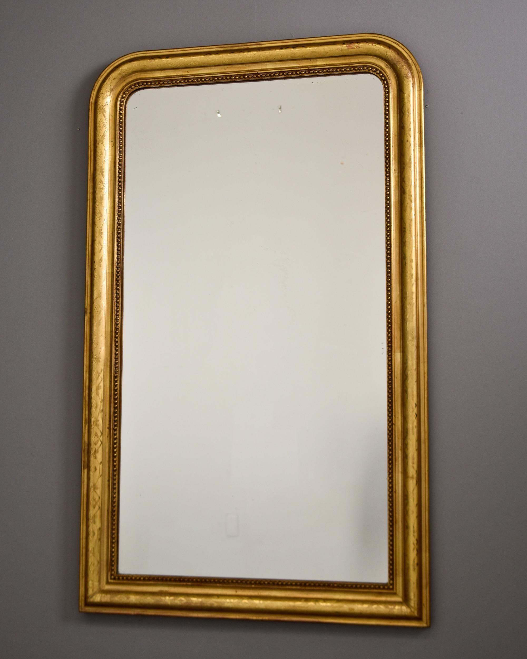 French Large 19th C Louis Philippe Giltwood Framed Mirror  For Sale