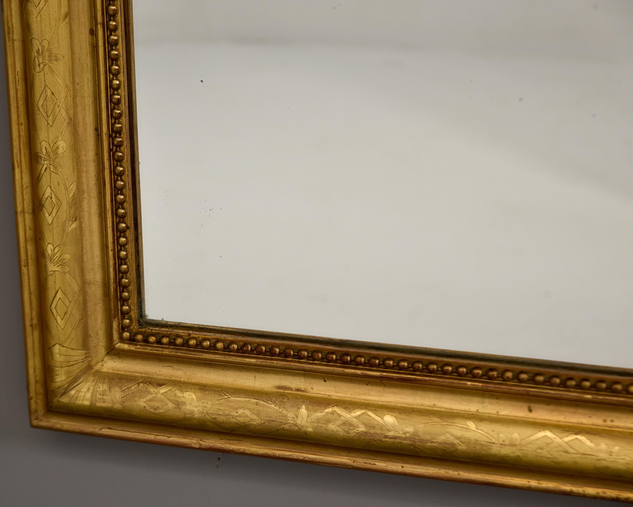 Grand miroir encadré en bois doré de Louis Philippe, C.C.  en vente 1
