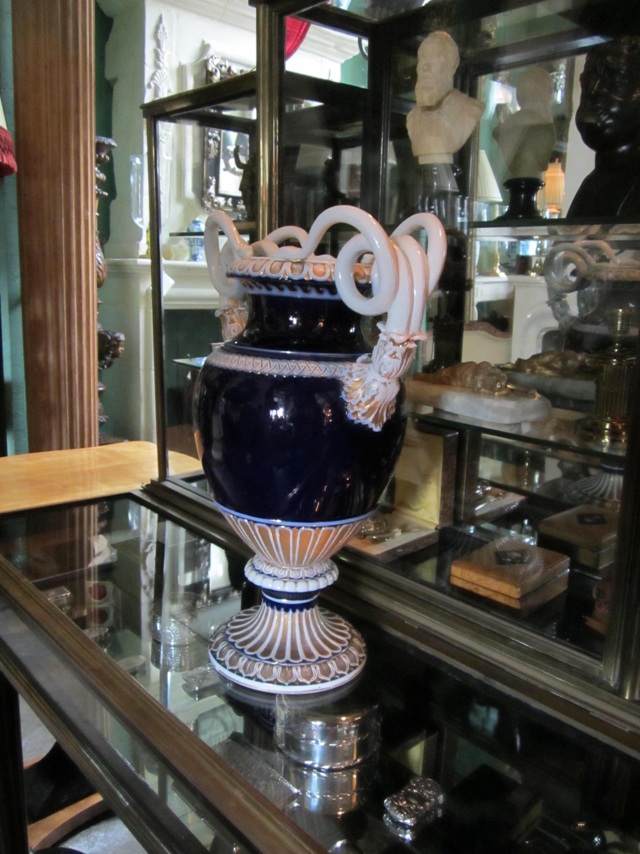 Large Meissen Porcelain Gilt Cobalt Vase Urn Centerpiece Decorative LA 3