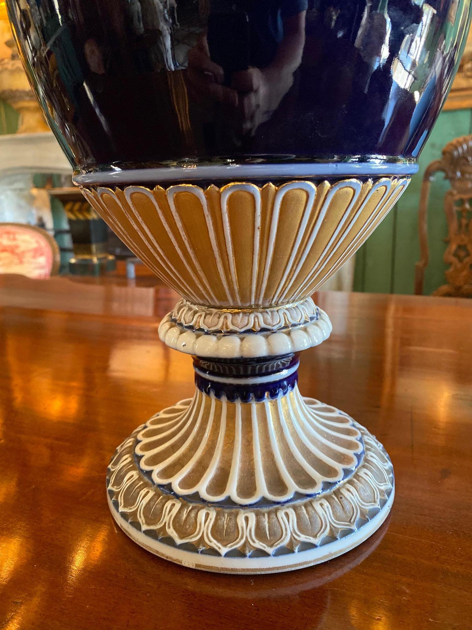 Large Meissen Porcelain Gilt Cobalt Vase Urn Centerpiece Decorative LA 4