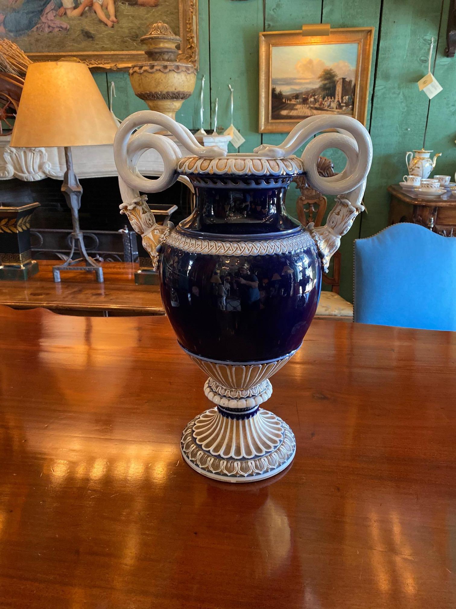 Large Meissen Porcelain Gilt Cobalt Vase Urn Centerpiece Decorative LA 5
