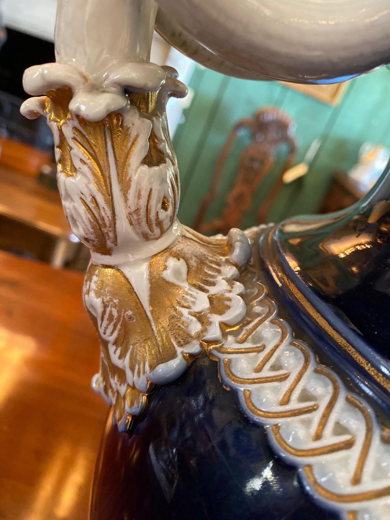Large Meissen Porcelain Gilt Cobalt Vase Urn Centerpiece Decorative LA 6
