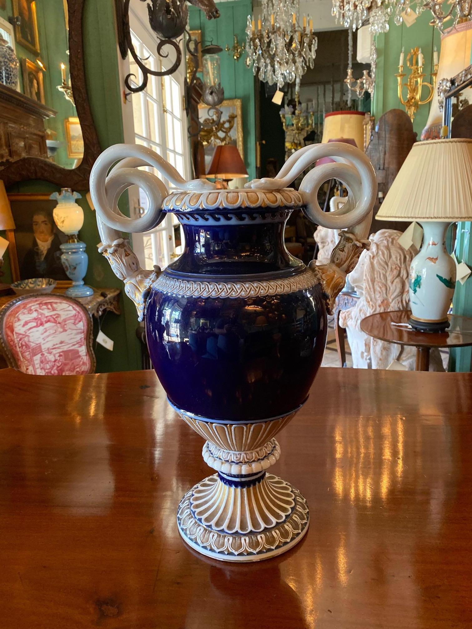 Large Meissen Porcelain Gilt Cobalt Vase Urn Centerpiece Decorative LA 8