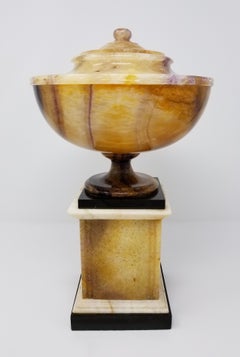 Large Neoclassical Blue John Covered Vase on Marble and Blue John Plinth