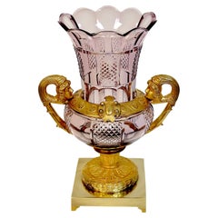 Large 19th C Ormolu and Lavender Cut Glass Campana Vase, C 1850