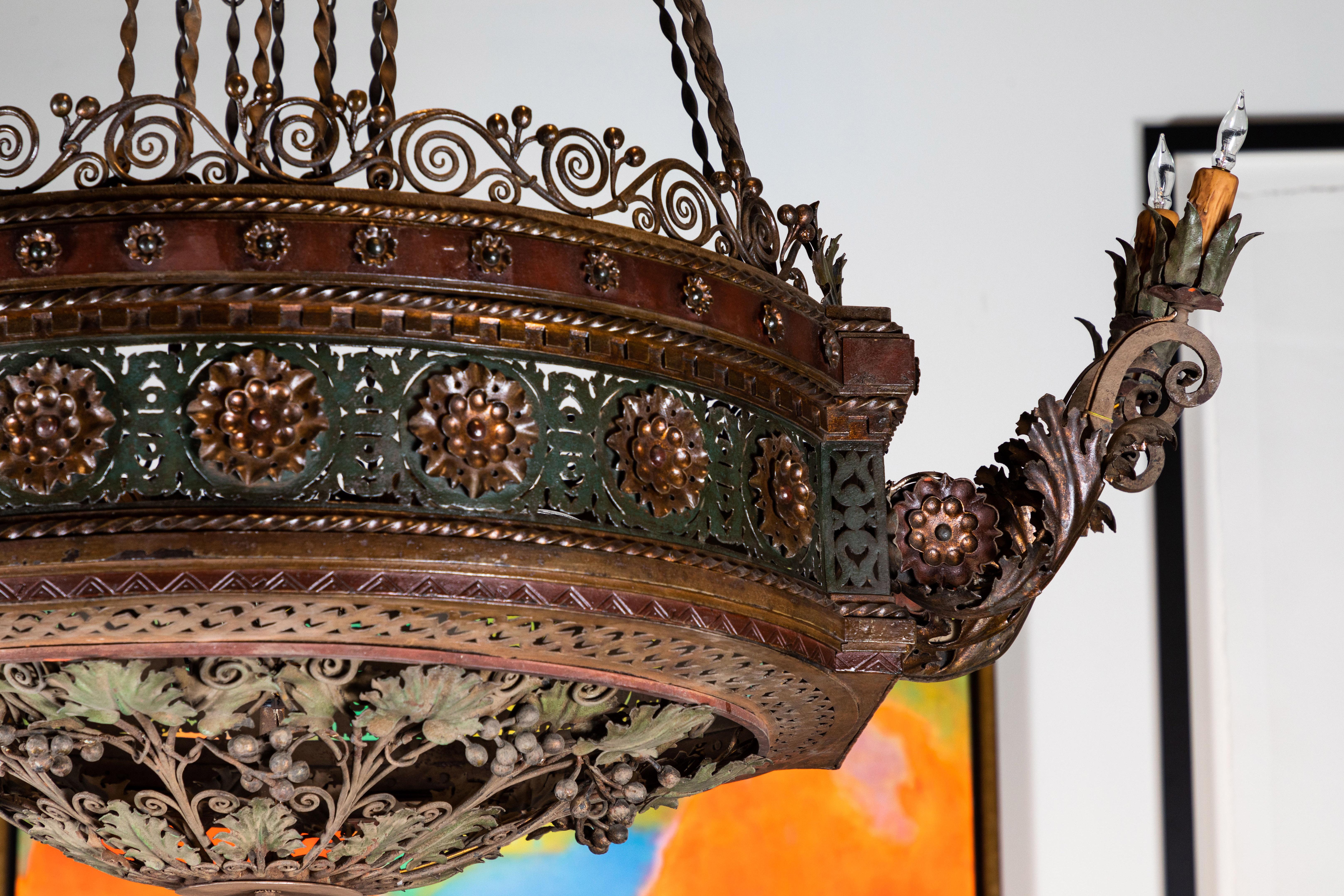 Large, 19th Century Patinated Iron Chandelier In Good Condition In Newport Beach, CA