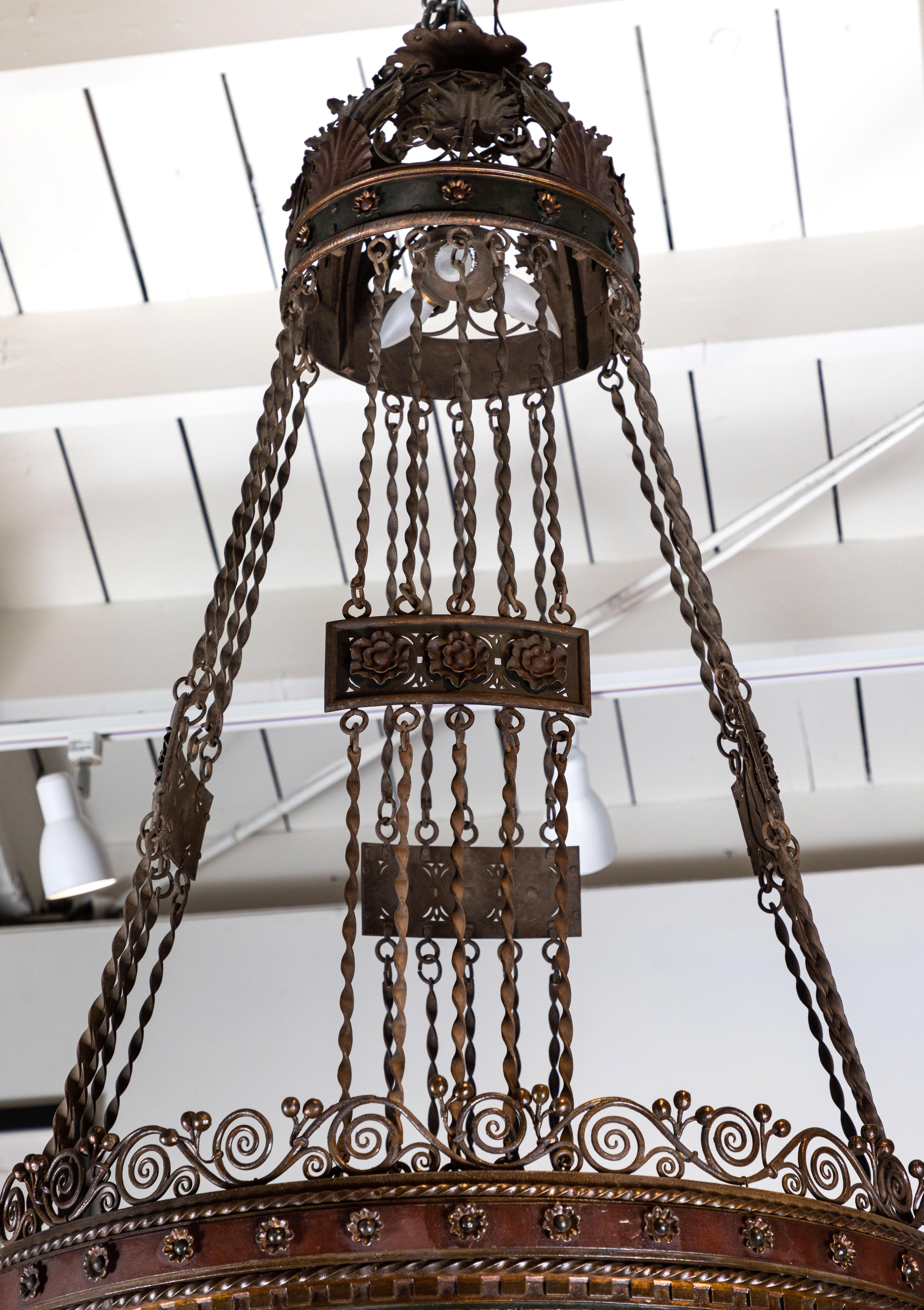Late 19th Century Large, 19th Century Patinated Iron Chandelier