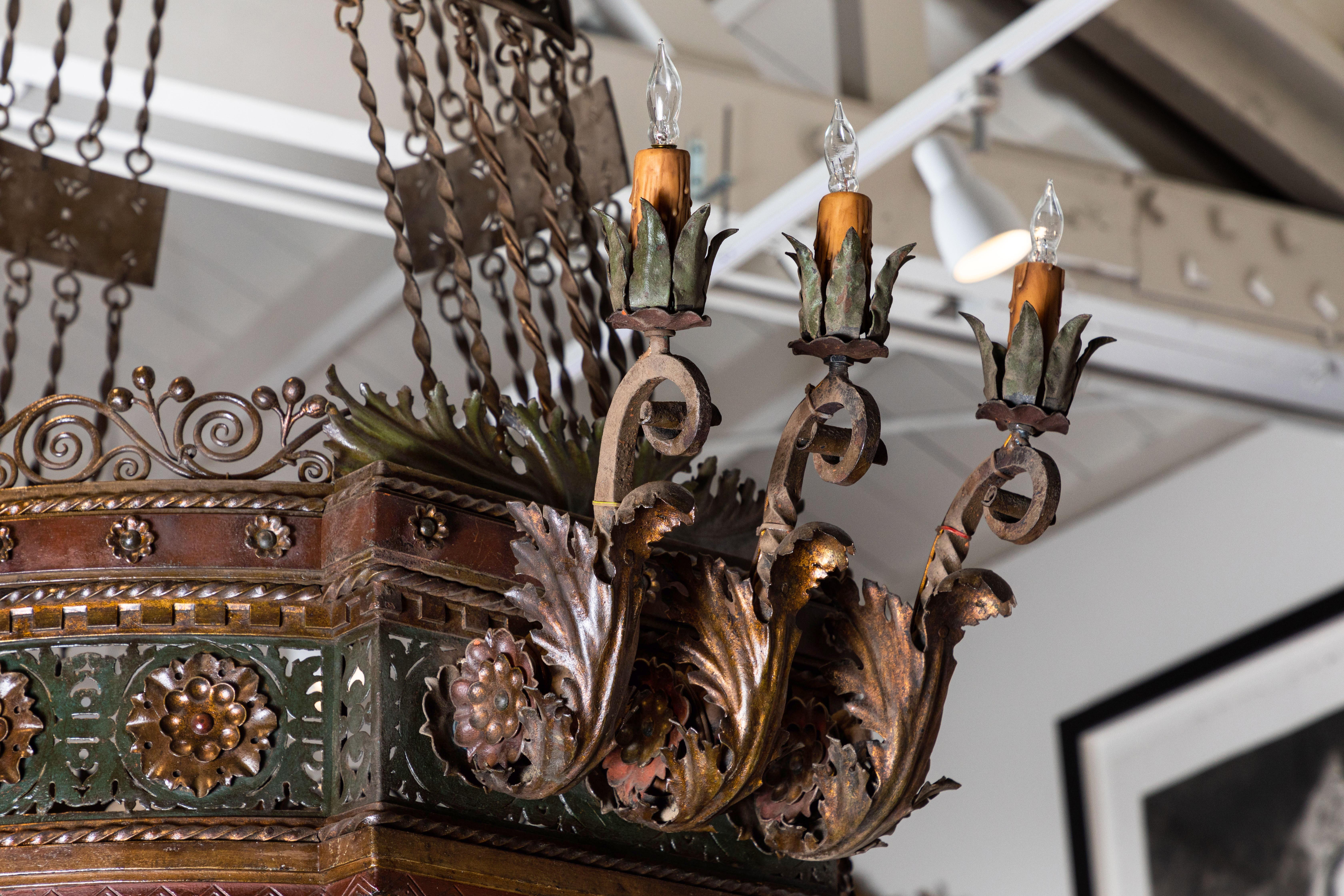 Large, 19th Century Patinated Iron Chandelier 1