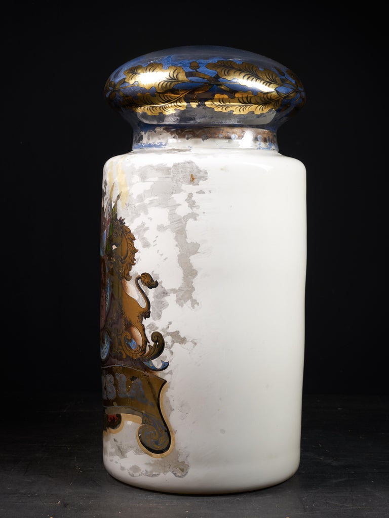 British Large 19th Century Pharmacy Reversed Painted Display Dispensing Jar For Sale